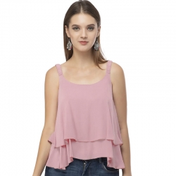 Frills Solid Sleeveless Tiered Raffled Tank Top