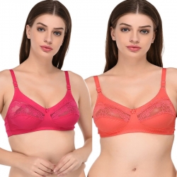 Cotton Lace Full Coverage C-Cup Bra (Pack of 2)