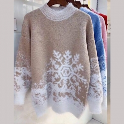 Round Neck Christmas Print Pullover Sweater