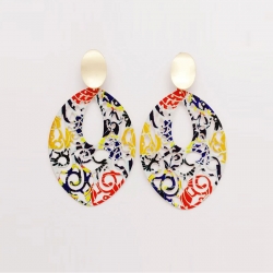 Multicolored Hand Painted Metal Hoop Earrings