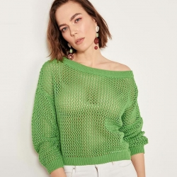  Littledesire Green O-Neck Hole Knitwear Sweater 