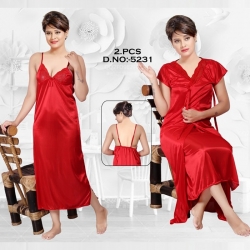 Soft Silky Satin Nighty With Robe 2 Pcs Set