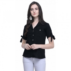  Littledesire Rayon Plain Casual Black Women Shirt