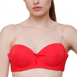 Red Solid Transparent Straps Lightly Padded Push-Up Bra