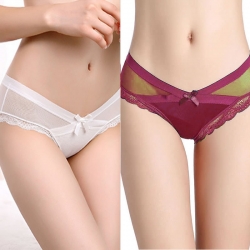 Littledesire Bow Floral Lace Transparent Panty (Pack of 2)
