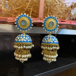 Three Layered With Pearl Jhumka Earrings