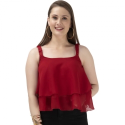 Frills Red Sleeveless Tiered Ruffle Top