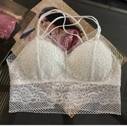 Latest Design Floral Lace Back Cross Stripes Bralette