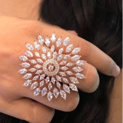 Gold Plated Zircon Plated Floral Finger Ring