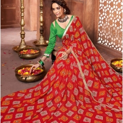 Bandhani Printed Georgette Saree With Blouse