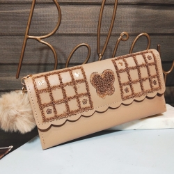 Sequins Zipper Puff Ball PU Leather Clutch Wallet