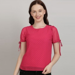 Polka Printed Top With Sleeve Tie Up