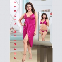 Soft Silky Satin Nighty 3 Pcs Set