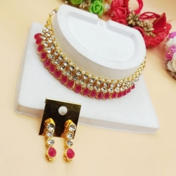 Pink Statement kundan Choker Necklace Set