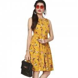  Littledesire Boat Neck Floral Print Crepe Dress