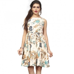 Littledesire Boat Neck Floral Print Crepe Dress