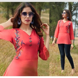 Littledesire V-Neck Embroidered Short Kurti Top