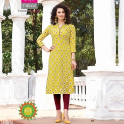 Mandarin Collar Straight  Yellow Kurta