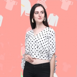 Women Polka Dot Blouson Crop Top