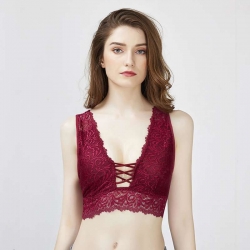 Floral Lace Deep V-Neck Full Padded Crop Bralette Top