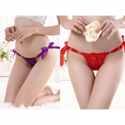 Ribbon Close Open Hot Satin G String Panties (2 Pcs) 