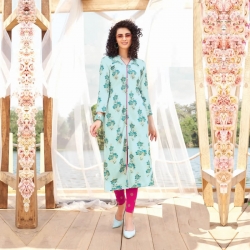 A- Line Floral Printed Mandarin Collar Kurta