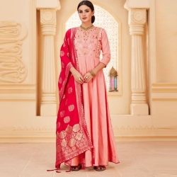 Littledesire Embroidered Gown With Banarasi Jacquard Dupatta