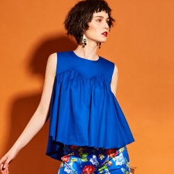 Ruffles Loose O Neck Blue Top