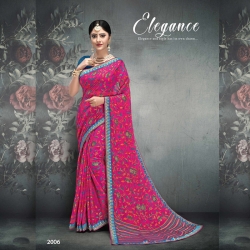 Littledesire Floral Print Pink Brasso Saree 