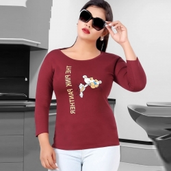 Littledesire Cartoon Print Cotton Women Maroon T-Shirt