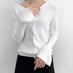 Knitting Pullover Fashion Lace up Autumn Winter Sweater Top