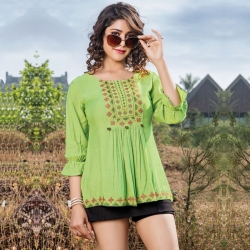 Embroidered Floral Round Neck Short Kurti Top