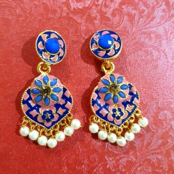 Golden Plated Blue Stone Pearls Earrings 