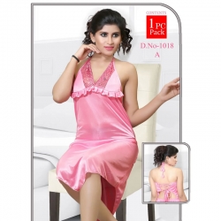 Lace Halter Neck Sleepwear Satin Nighty Dress