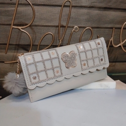 Sequins Zipper Puff Ball PU Leather Clutch Wallet