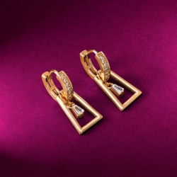 Golden Plated American Diamond Half Hoop Stud Earrings