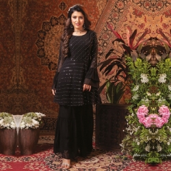 Embroidered Flared Viscose Georgette Kurta Sharara Set