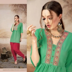  Littledesire Embroidered Work Green Short Kurti Top