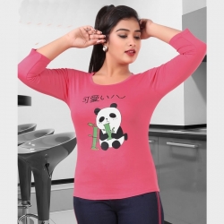 Littledesire Cartoon Print Cotton Women Pink T-Shirt