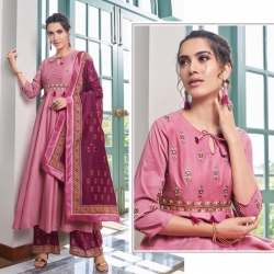 Littledesire Designer Embroidered Long Kurta With Palazzos & Dupatta