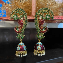 Peacock Multi Stone Ear Jhumka Earrings
