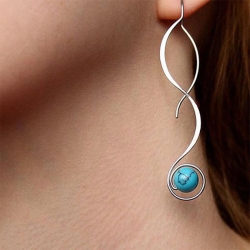 New Trendy Wave Design Blue Stone Earrings