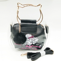 Lovely Girl Print Pom-Pom Fur Ball Transparent Shoulder Jelly Sling Bag