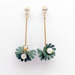 Gold Plated Pearl in Flower Drop Earrings