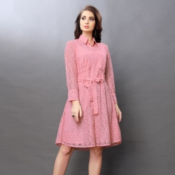 Full Sleeves Collar Neck Lace Design Party Wear Dress