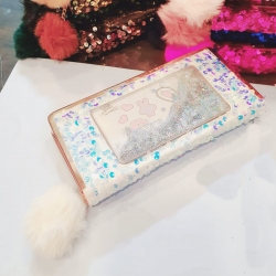 Sequins Puff Ball Party Wear Zipper Clutch Wallet 