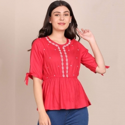 Flare Embroidered Tie-Up Sleeve Top