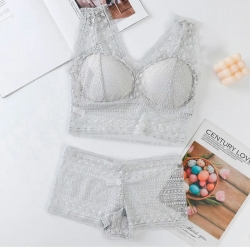 Bridal Bra Panty Set Lace Padded Bralette Bowshot Set