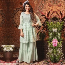 Embroidered Flared Viscose Georgette Kurta Sharara Set