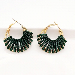 Gold-Plated Seed Beads Wired Hoop Earring